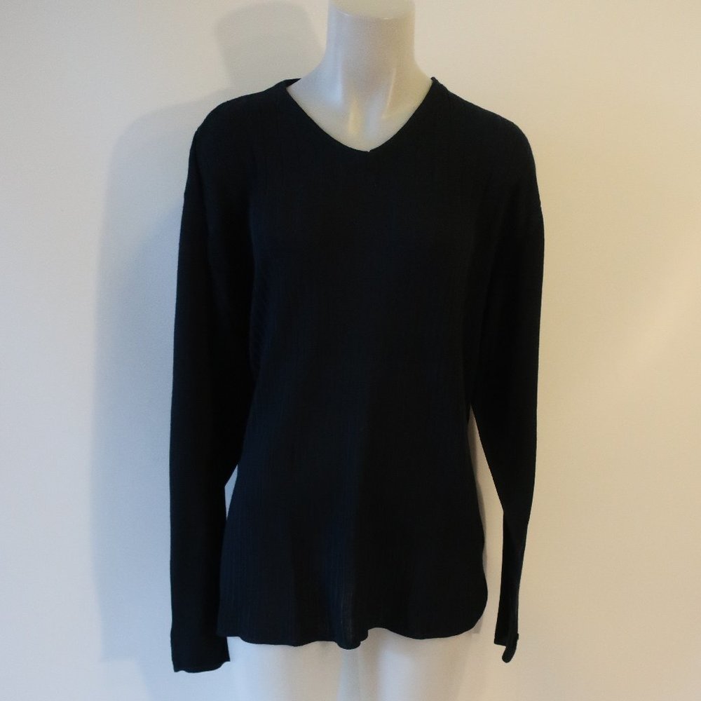 Mens Wilke Rodriguez Navy Blue Ribbed V-Neck Sweater L